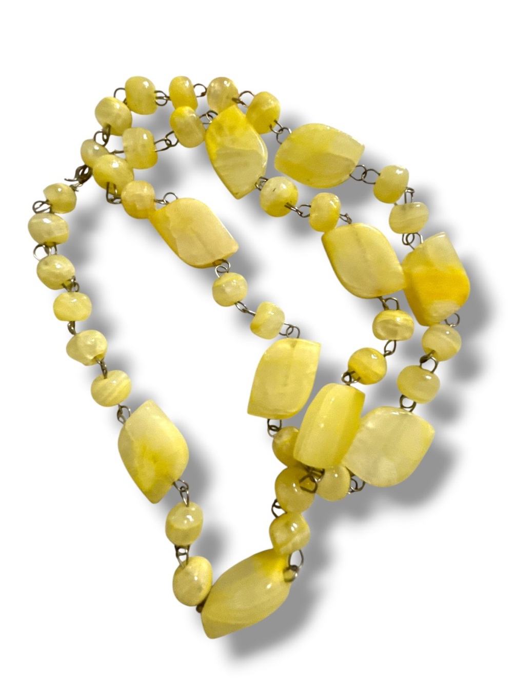 VTG Chunky Egg Yolk Yellow Bead Necklace Long Strand Statement Flapper Art Deco